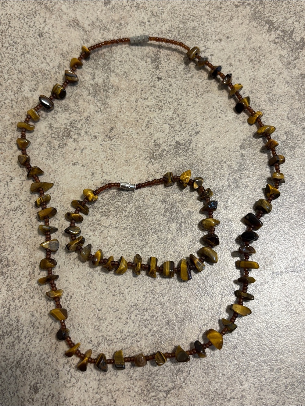 Matching Brown Stone Necklace And Bracelet Set